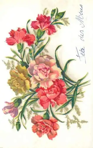 Postcard fancy card flower bouquet tete des Moeus