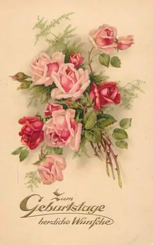 Postcard fancy card flower bouquet Zum Geburtstage herzliche Wunsche