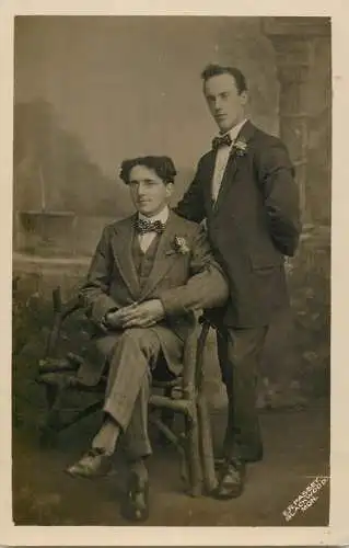 Souvenir vintage photo postcard anonymous men studio Passey Blackwood