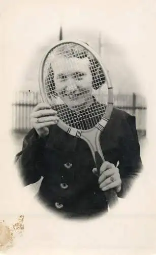 Souvenir vintage photo postcard tennis related young lady portrait