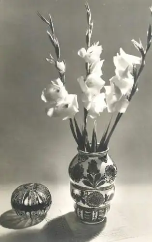 Holiday postcard flower vase traditional painted