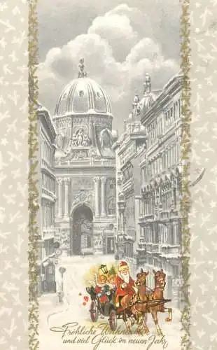 Holiday postcard Christmas Frohliche Weihnachter santa claus carriage
