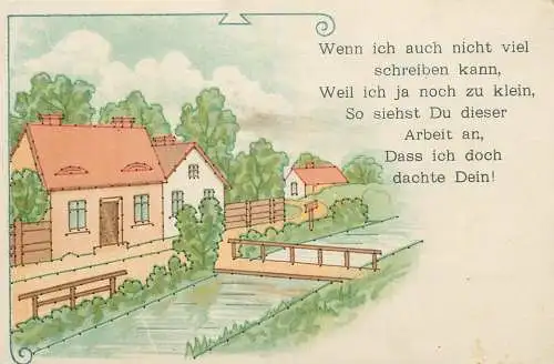 Holiday postcard village nad river scene