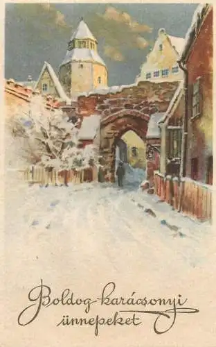 Holiday postcard Christmas Boldog karacsonyi unnepeket