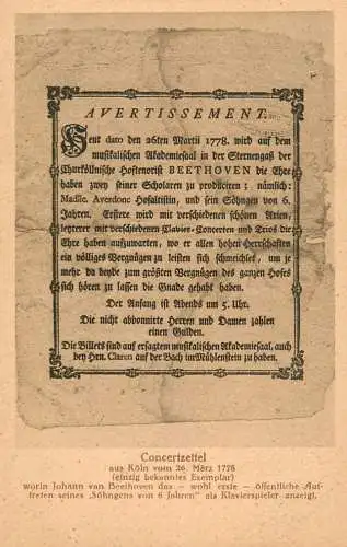 Concertzettel aus Koln vom 26 Marz 1778