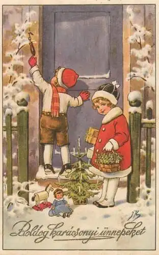 Holiday postcard Boldog Karacsonyi unnepeket