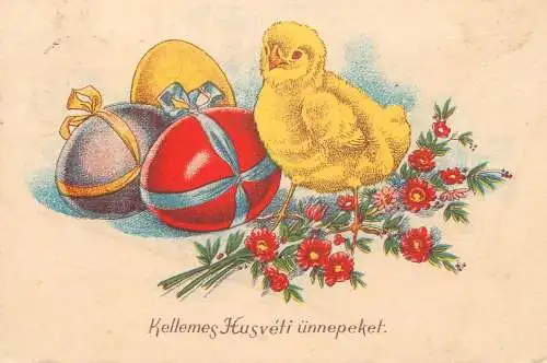Holiday postcard Kellemes Husveti unnepeket chicken