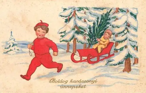 Holiday postcard Christmas Boldog karacsonyi unnepeket winter scene