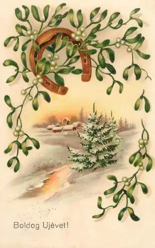 Holiday postcard Christmas horseshoe Boldog Ujevet