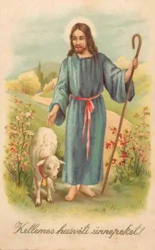 Holiday postcard Jesus and sheep Hungary