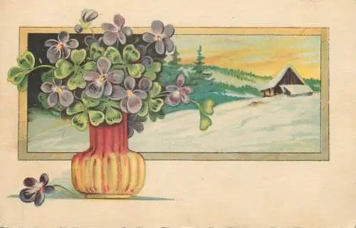 Holiday postcard Christmas shamrock flower vase