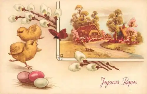 Fantaisie Pâques poussins animé Jeuses Paques village scene