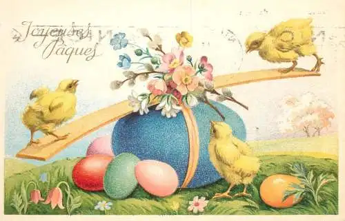 Fantaisie Pâques poussins animé Joyeuses Paques egg chicken seasaw