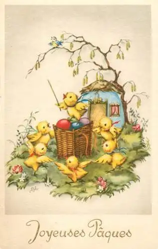 Fantaisie Pâques poussins animé Joyeuses Paques egg basket chicken