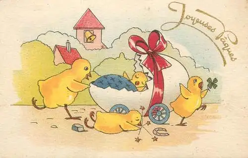 Fantaisie Pâques poussins animé Joyeuses Paques egg basket chicken
