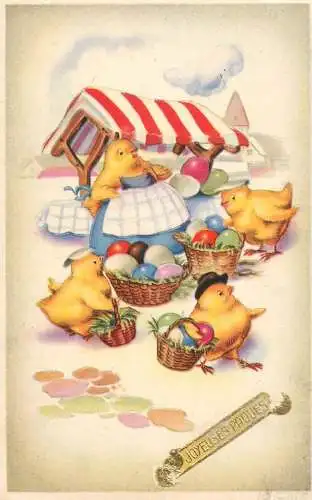 Fantaisie Pâques poussins animé Vrojlijk Paasfeest humanized chicken egg basket
