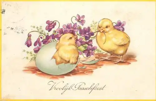 Fantaisie Pâques poussins animé Vroolijk Paaschfeest chicken egg flower