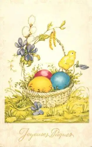 Fantaisie Pâques poussins animé Joyeuses Paques chicken egg basket flower