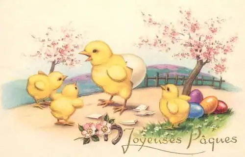 Fantaisie Pâques poussins animé Joyeuses Paques chicken egg flower horseshoe