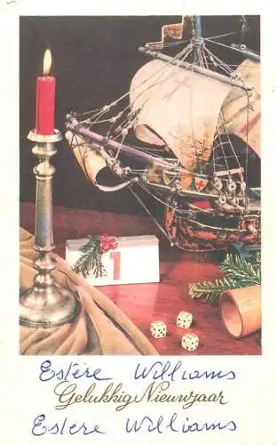 Postcard Gelukkig Nieuwjaar model sailship candle
