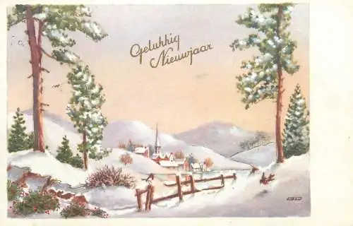 Postcard Gelukkig Nieuwjaar winter landscape