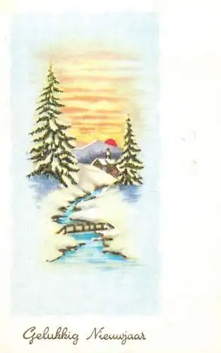 Postcard Gelukkig Nieuwjaar winter landscape