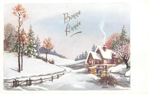 Postcard Bonne Annee winter landscape