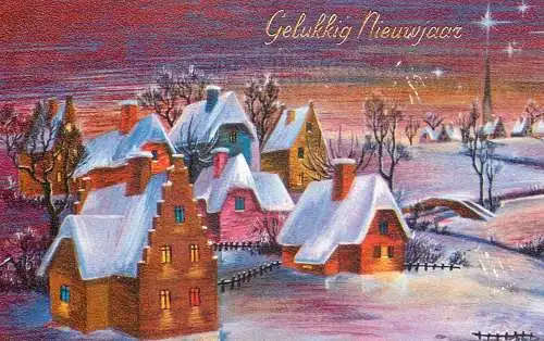 Postcard Gelukkig Nieuwjaar winter landscape