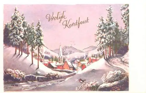 Postcard Vrolyk Kerstfeest winter landscape