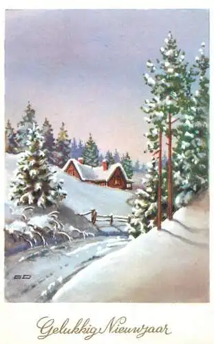 Postcard Gelukkig Nieuwjaar winter landscape