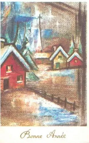 Postcard Bonne Annee winter scene