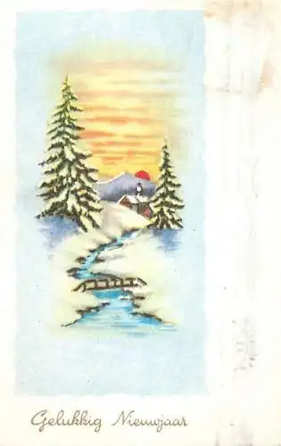 Postcard Gelukkig Nieuwjaar winter landscape