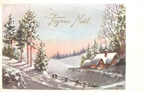 Postcard Joyeux Noel winter landscape
