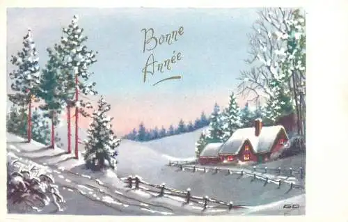 Postcard Bonne Annee winter landscape
