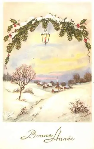 Postcard Bonne Annee winter landscape