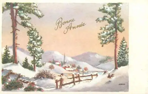 Postcard Bonne Annee winter landscape