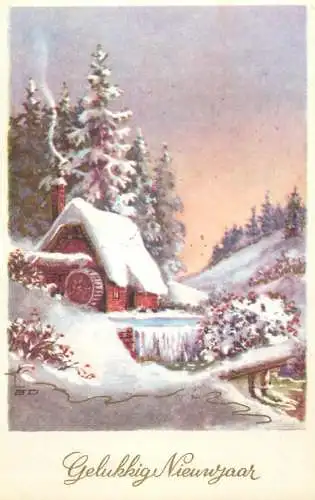 Postcard Gelukkig Nieuwjaar winter landscape