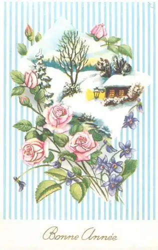 Postcard flower bonne annee winter landscape