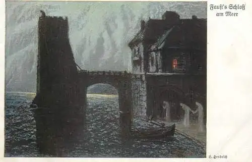 Postcard illustrator painting G. Gendrich Tauft's schloss am meer