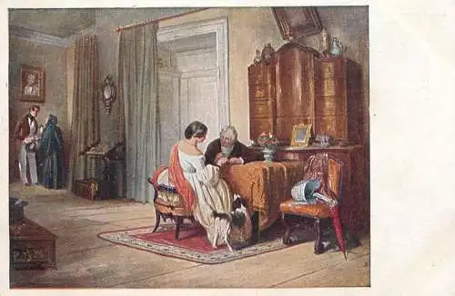 Postcard illustrator painting J. Danhauser Brautwerbung
