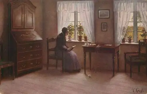 Postcard illustrator painting V. Krogh Feiertag