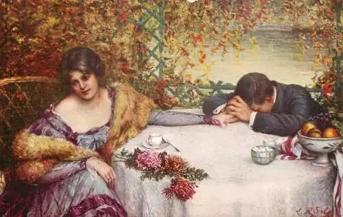 Postcard illustrator L. Ridel the end of a dream painting