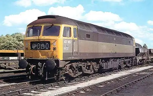 Railway train locomotive - Class 47 Diesel Locomotive at Warrington Depot in 1977