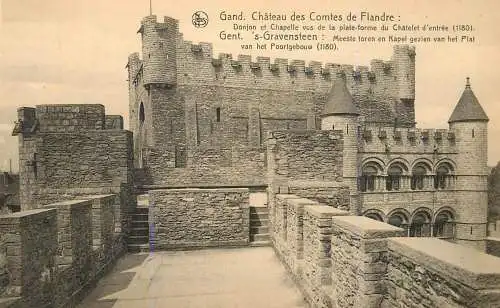 Belgium Gent Chateau des Comtes de Flandre Donjon & Chapelle vus de la plate-forme du Chatelet d'entree