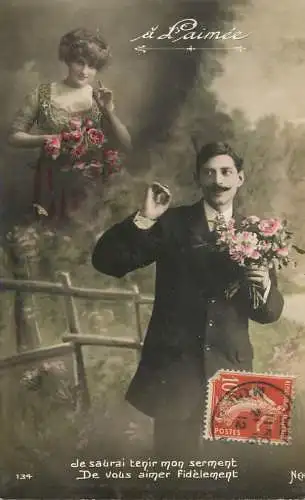 Elegant fancy man romantic lover greetings postcard bouquet moustache a Aimee