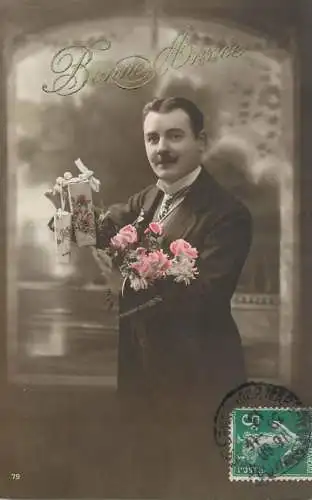 Elegant fancy man romantic lover greetings postcard moustache bonne annee gift