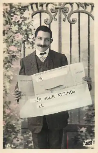 Elegant fancy man romantic lover greetings postcard moustache rsvp