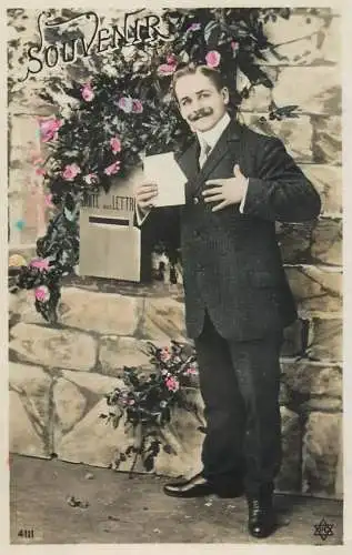 Elegant fancy man romantic lover greetings postcard souvenir moustache