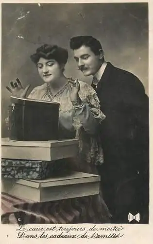 Romantic fancy couple greetings postcard moustache elegance coiffure gift