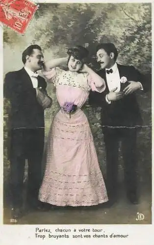 Romantic fancy couple greetings postcard dress tuxedo moustache romance